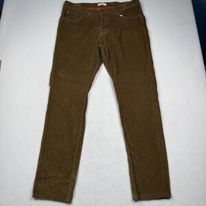Spoke FIVES Pants Mens 38x35 Brown Corduroy Chino Stretch Tapered Casual